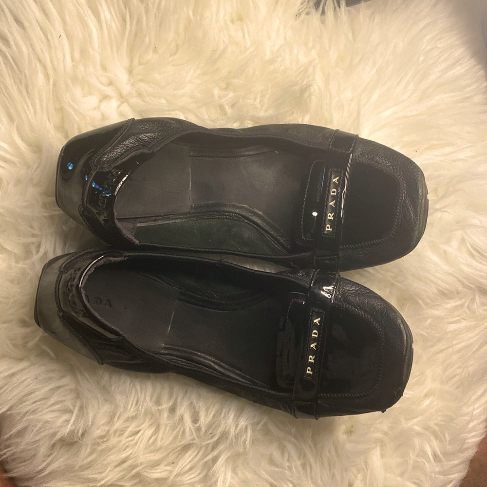 Black Prada sport signature logo leather ballet flats